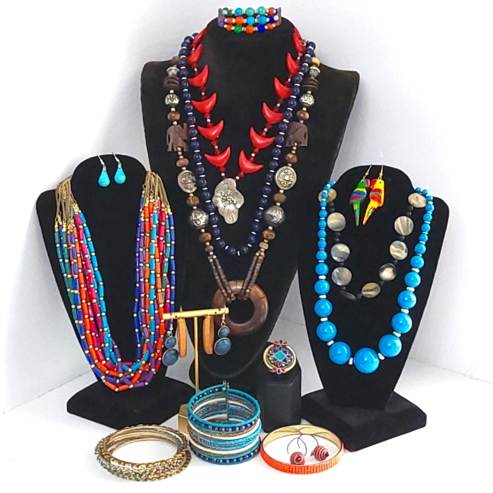 Curated Mixed Jewelry lot.  Boho Inspired.  Necklaces, Earrings, Bracelets, Ring